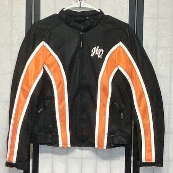 Harley Davidson Genuine Motor Clothes Mesh Zip Up Riding Jacket Black Orange S